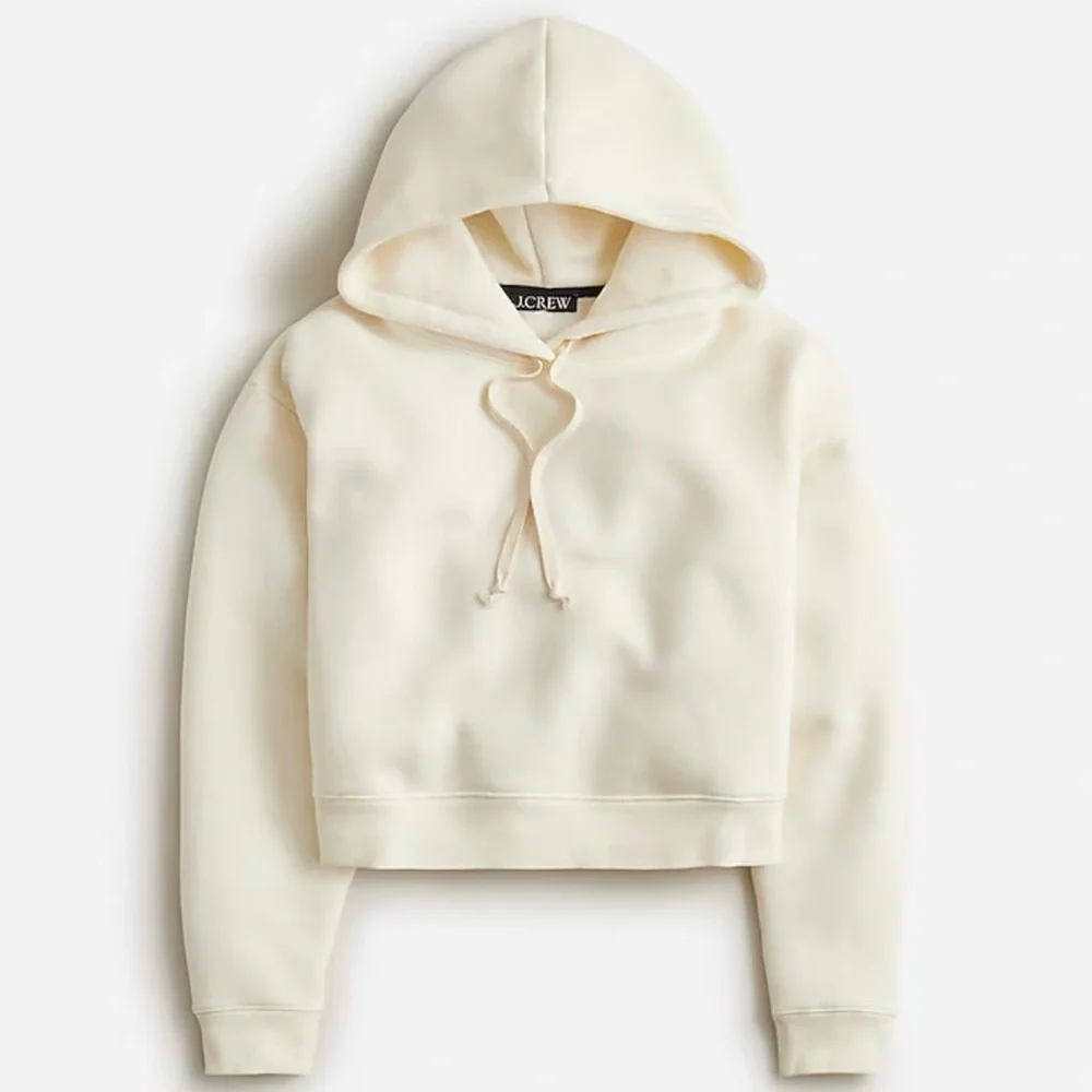 NEW J. Crew Ivory Cream Heritage Fleece Cropped Hoodie Sweatshirt XXS‎ BW072